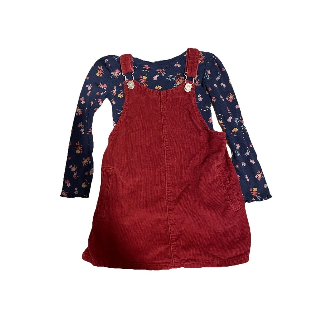 Girls 3T Corduroy Overall Dress with Matching Long Sleeved Shirt